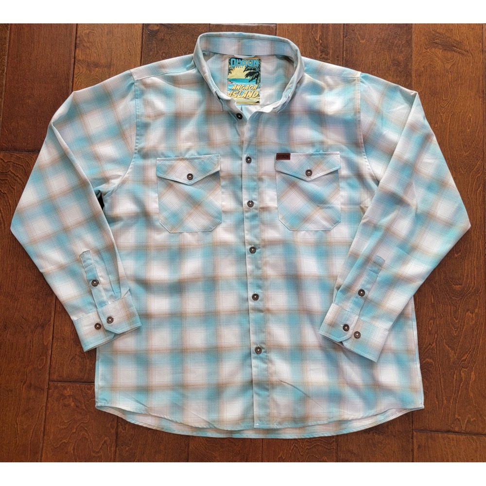 Dixxon Flannel Co Angaga Island Plaid Shirt Mens 2XL Teal D-Tech Long Sleeve